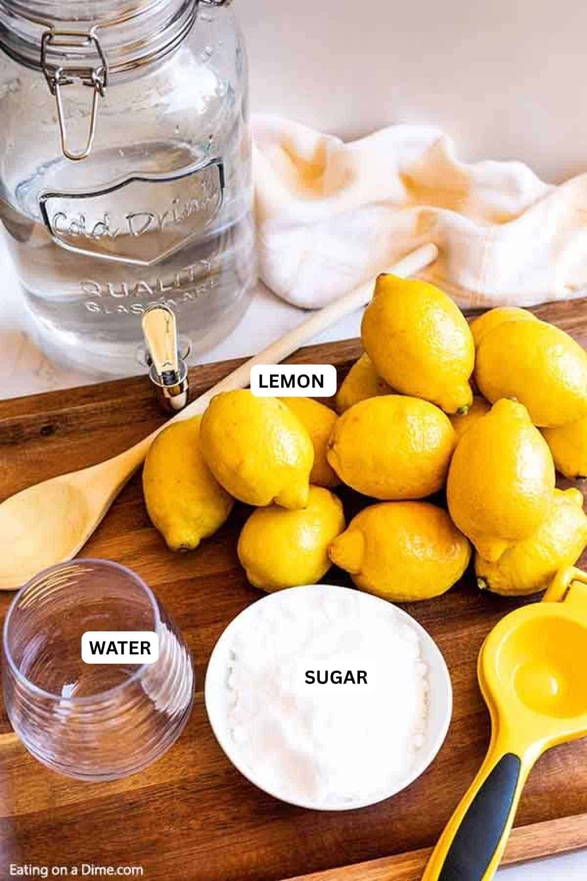 Copy Cat Chick-fil-a Lemonade recipe is so refreshing and incredibly simple to make. Enjoy your favorite lemonade at home for a fraction of the price! Ingredients for recipe: lemon, sugar and water.