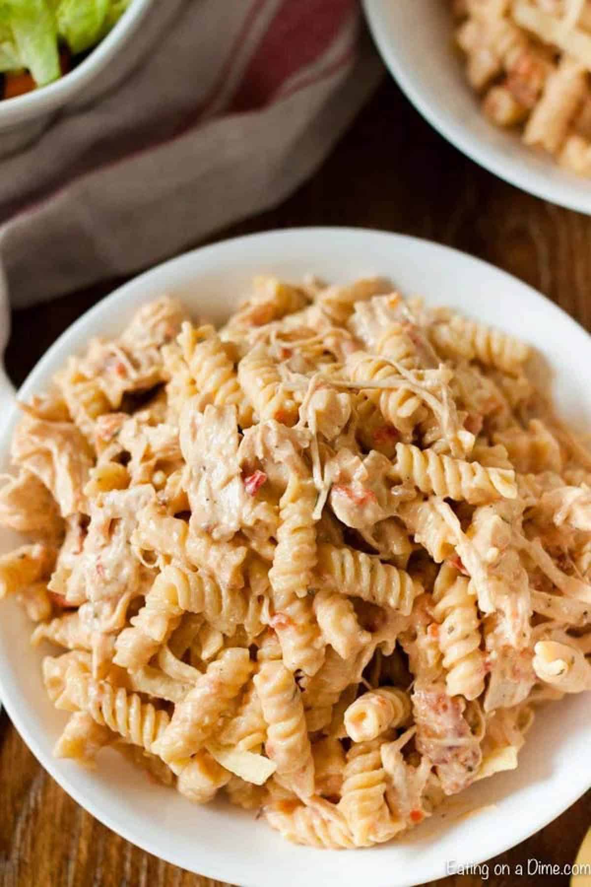 Crock pot creamy salsa ranch chicken pasta recipe is the perfect meal anytime you are craving comfort food. The ranch flavor and salsa taste amazing.