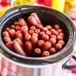 Hot dogs in a slow cooker.