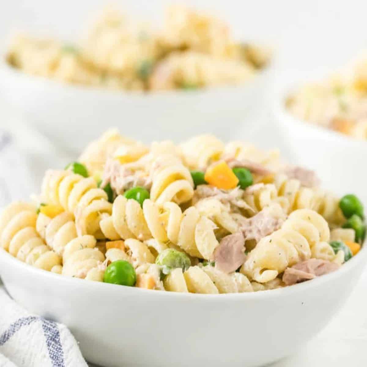 Tuna Pasta Salad in a white bowl