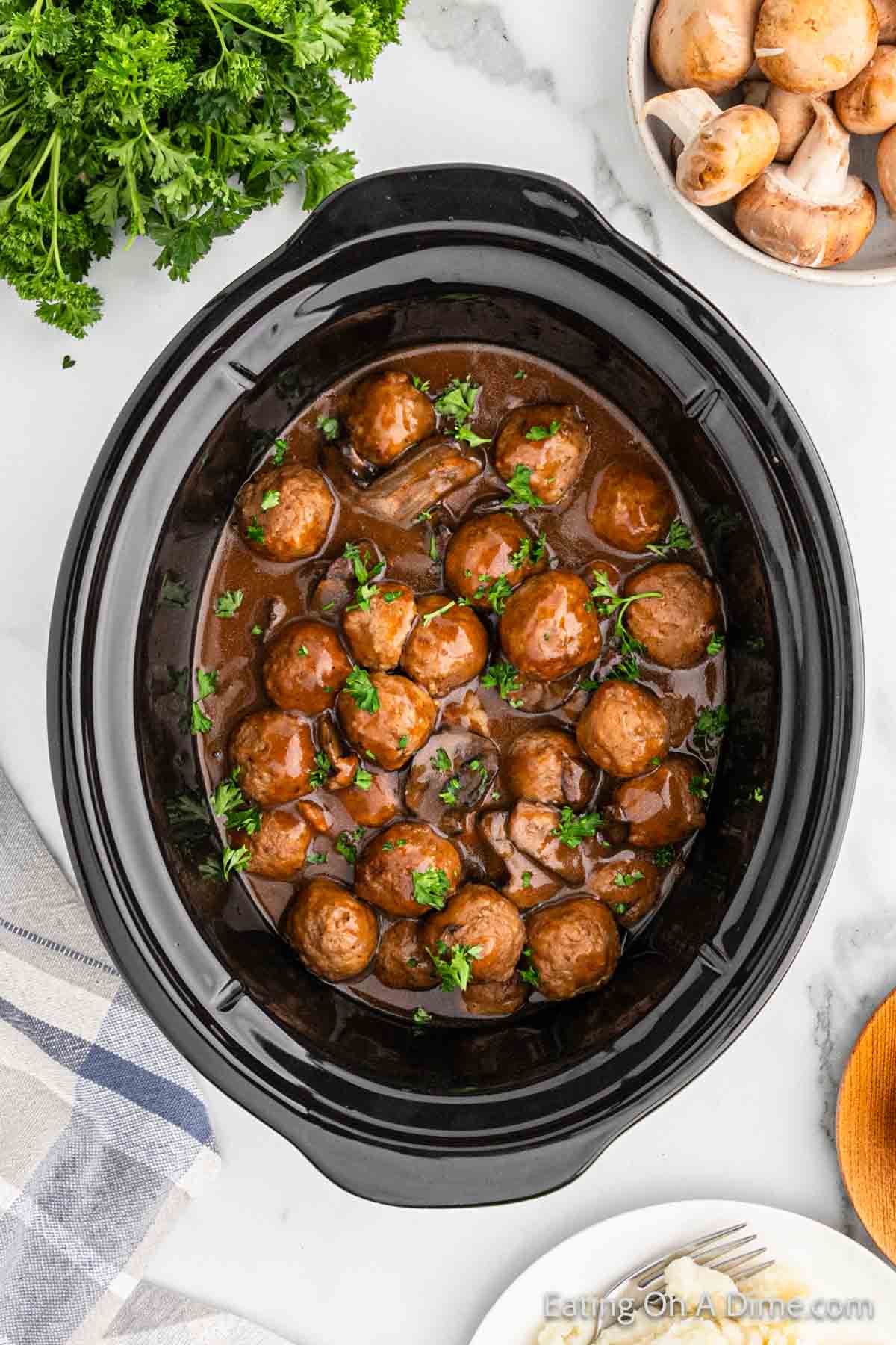 Salisbury Steak meatballs in a slow cooker