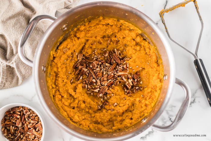 combining the sweet potato mixture in a large bowl