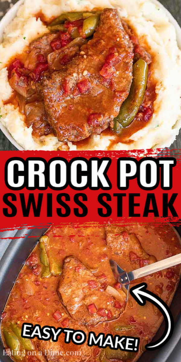 Turn inexpensive steak into tender Crockpot swiss steak. This slow cooker meal tastes like you spent all day in the kitchen but took minutes to prepare. 