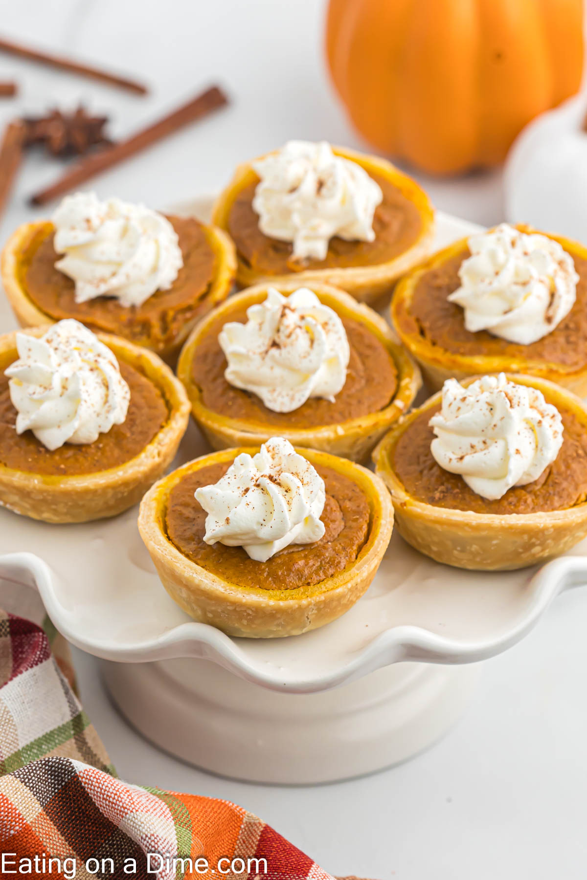 Mini pumpkin pies topped with whipped cream