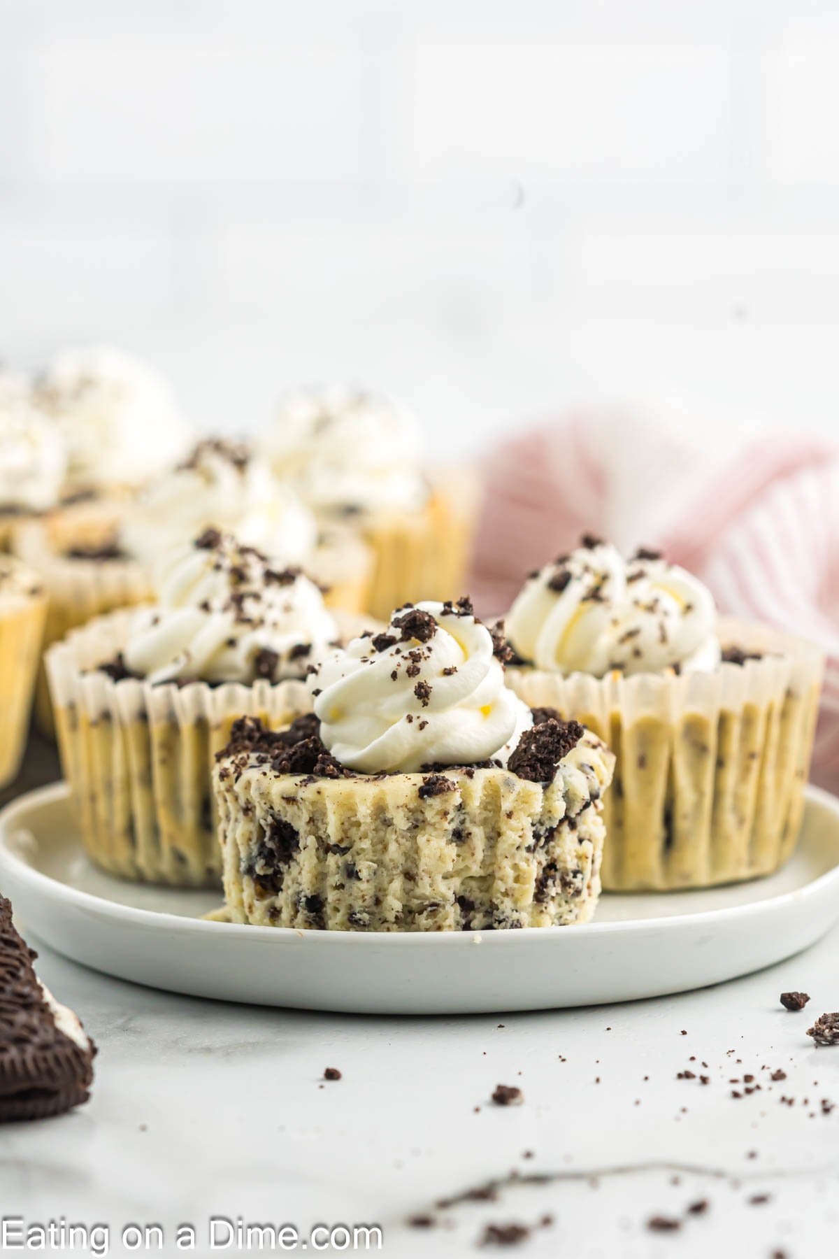 Mini Oreo Cheesecake on a white platter