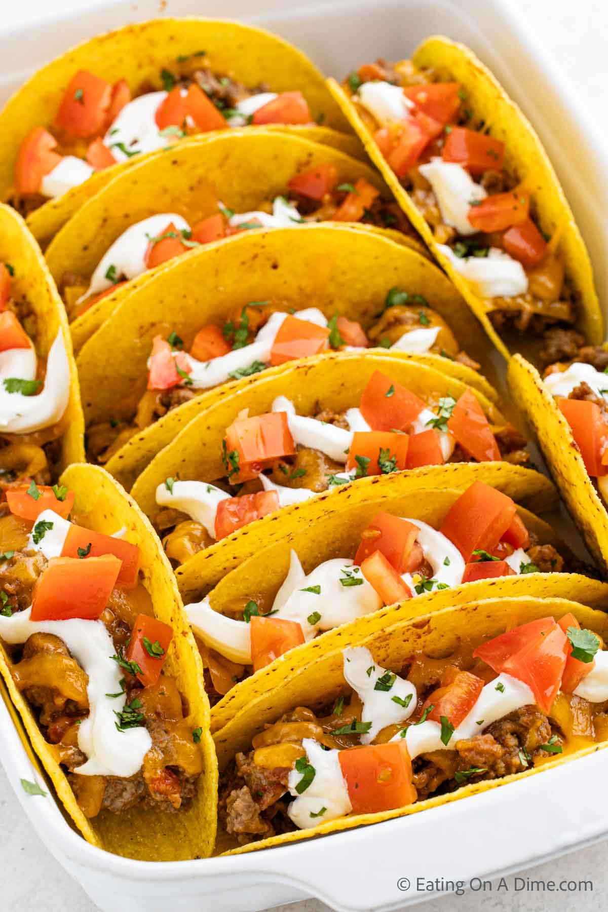 Oven baked tacos in a baking dish