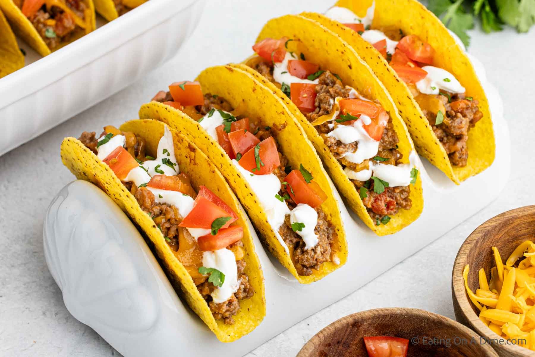 Oven baked tacos in a taco stand