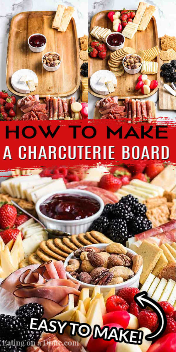 Learn how to make an easy Charcuterie board for your next party and totally impress your guests. You will be pleasantly surprised how simple it is to make. We have simple ideas to build a DIY charcuterie board everyone will love even the kids. These ideas are perfect for brunch, Christmas, 4th of July and more. #eatingonadime #howtomakeaCharcuterieboard