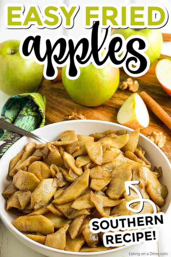This Southern Fried apples recipe is so easy but tastes delicious. These are the best fried apples and you can enjoy them with any meal of the day! Learn how to make Southern homemade cinnamon apples that are healthy. You only need one pan for this easy recipe.#eatingonadime #fried apples #crackerbarrel