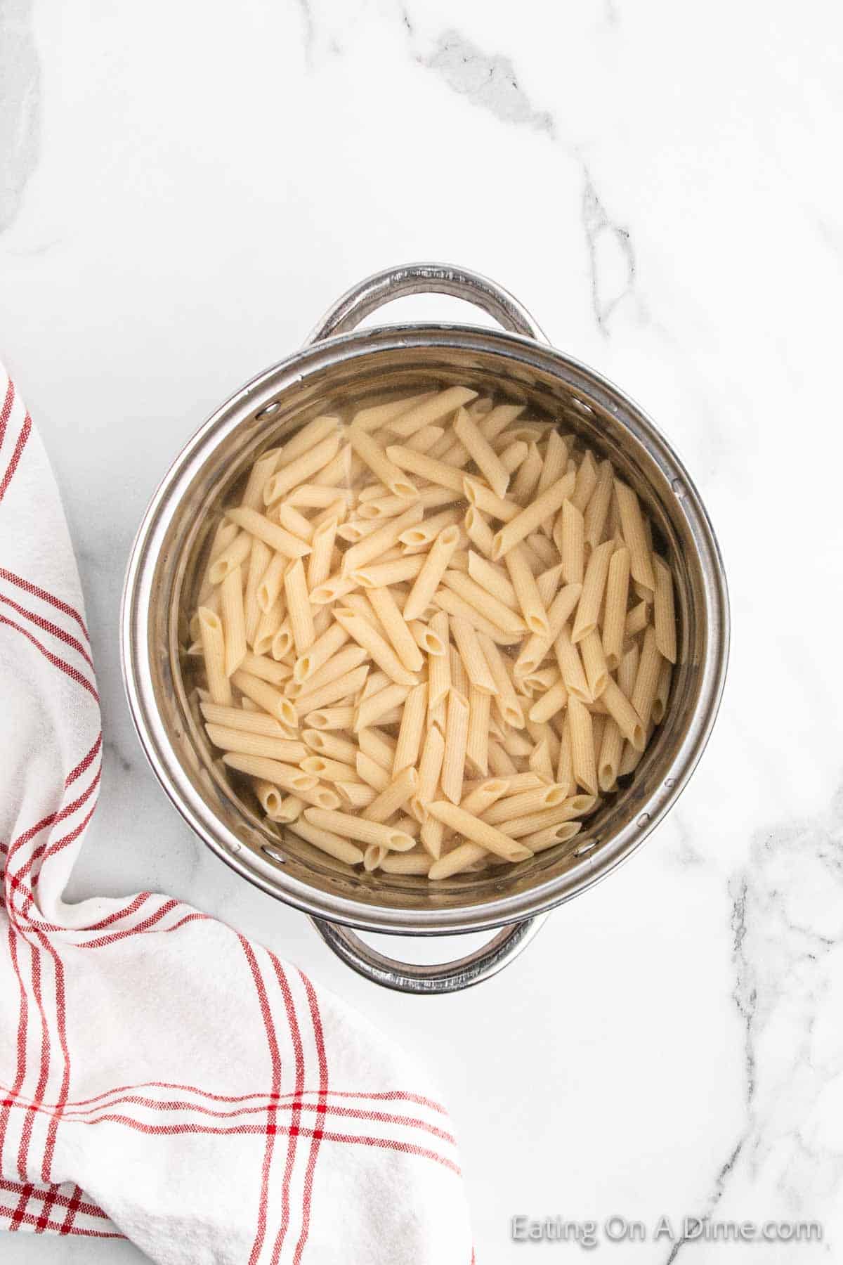 Cooking pasta in a large pot