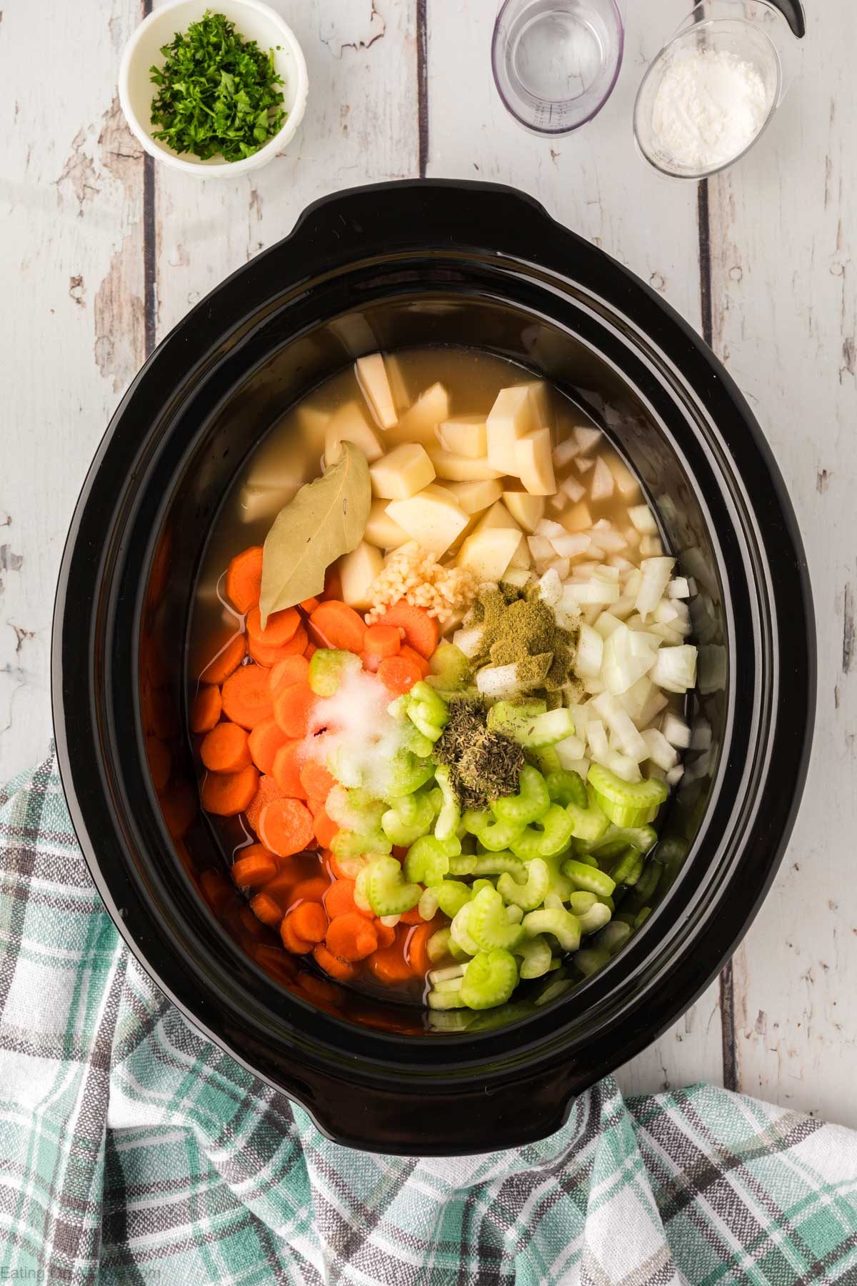 Placing the ingredients in the slow cooker