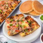 Pancakes and ham breakfast pizza.