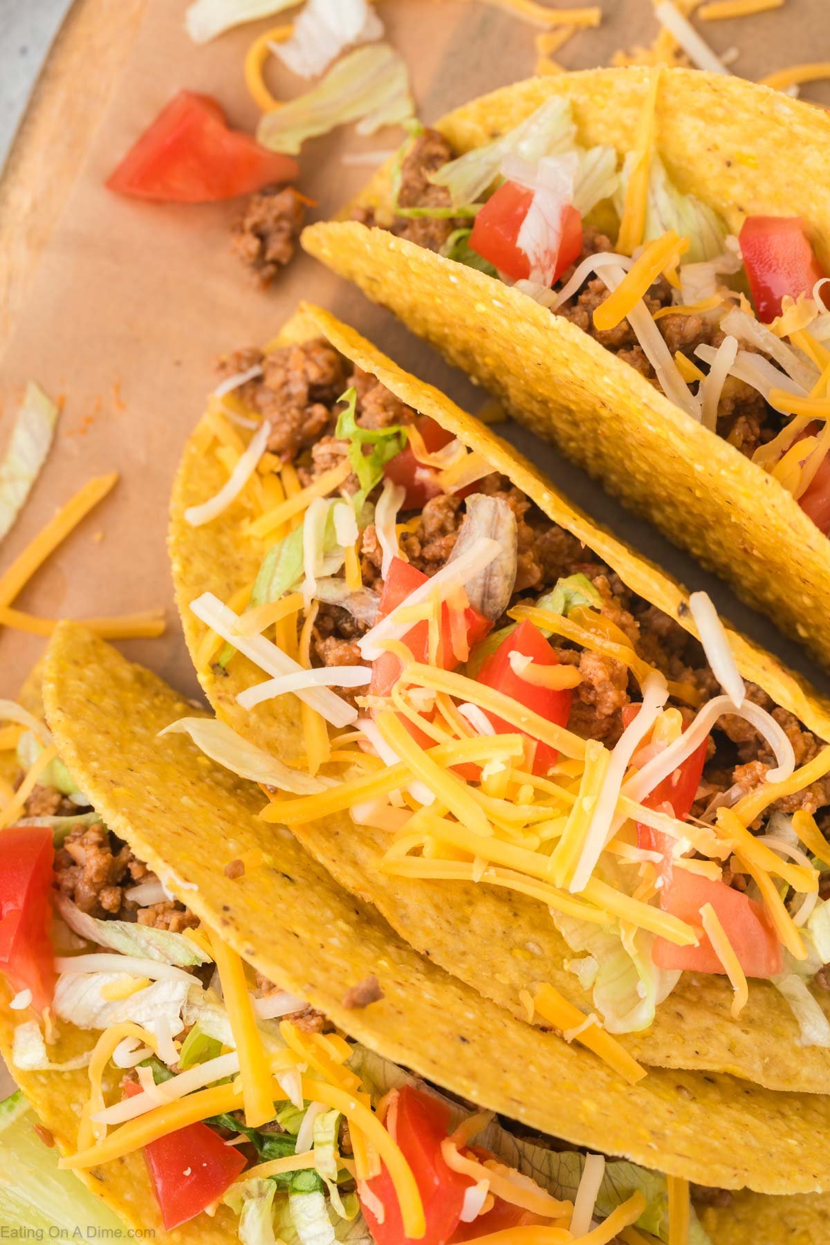 Ground beef tacos on a cutting board