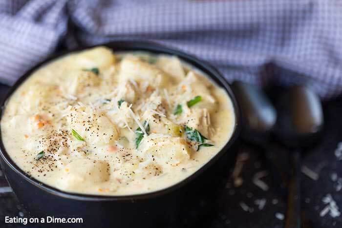  Crock pot olive garden chicken gnocchi soup will satisfy your Olive Garden craving. This creamy and hearty soup is easy and delicious. Make Olive Garden chicken gnocchi soup in crock pot for the best homemade copycat recipe. Chicken and gnocchi soup with heavy cream is easy in the slow cooker. #eatingonadime #olivegardenchickengnocchisoup #crockpot 