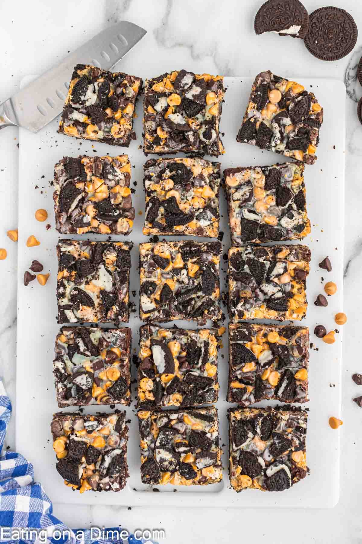 Oreo Magic Bars cut into squares