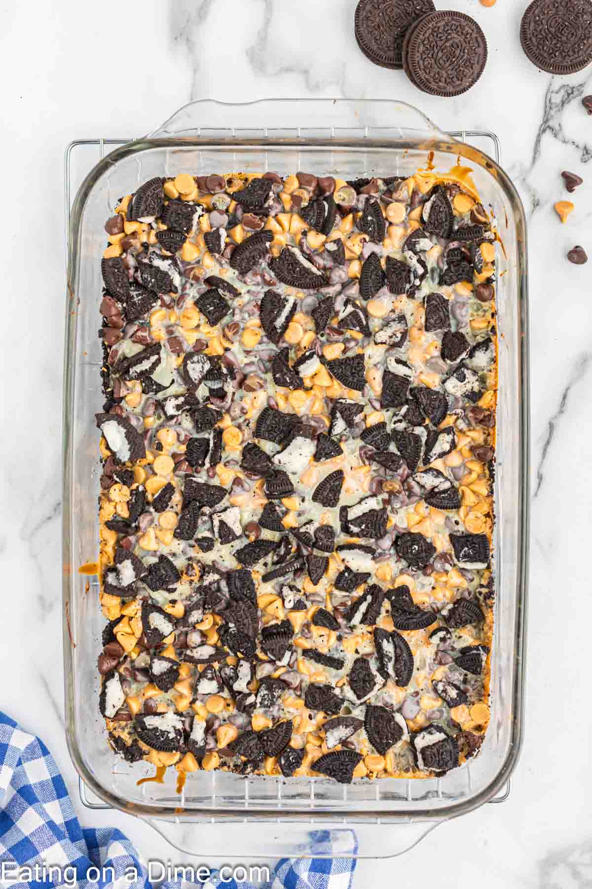 Oreo Magic Bars in a baking dish