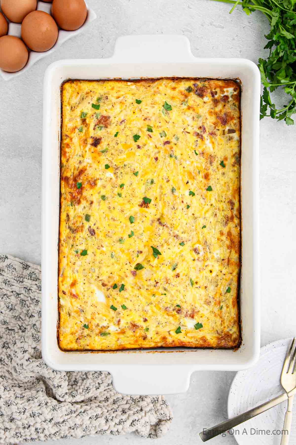 Bacon Egg Casserole in a baking dish