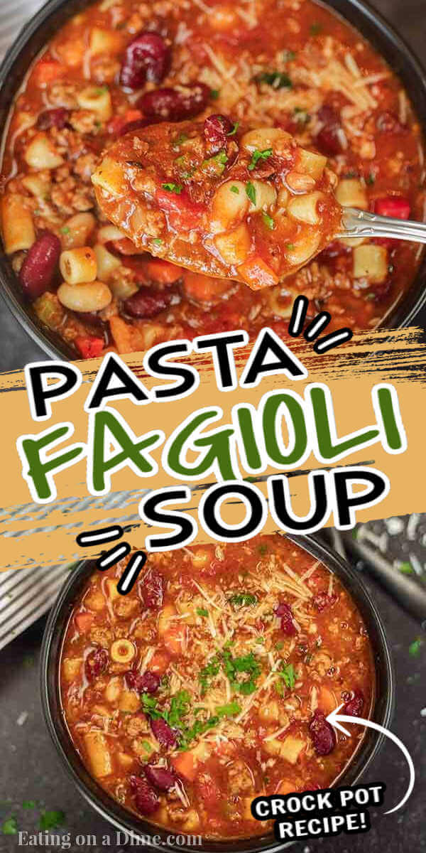Crock pot pasta fagioli soup is a hearty and authentic Italian recipe. Learn how to make this easy Copy cat Olive Garden pasta fagioli soup recipe. Olive Garden slow cooker recipe is the best recipe and so healthy. #eatingonadime #CrockPot PastaFagioliSoup #crockpot #olivegardencopycat #slowcooker 