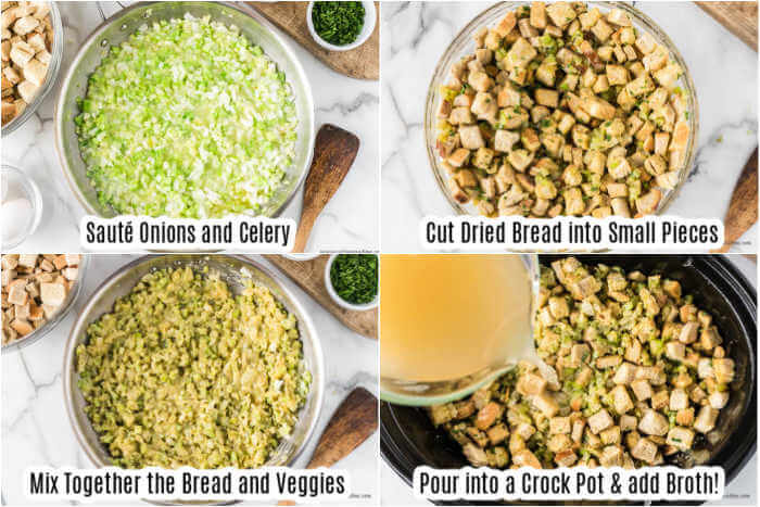The process of making the crockpot stuffing