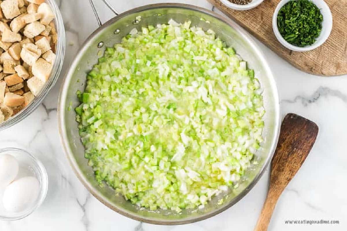 Cooking vegetables in a skillet.