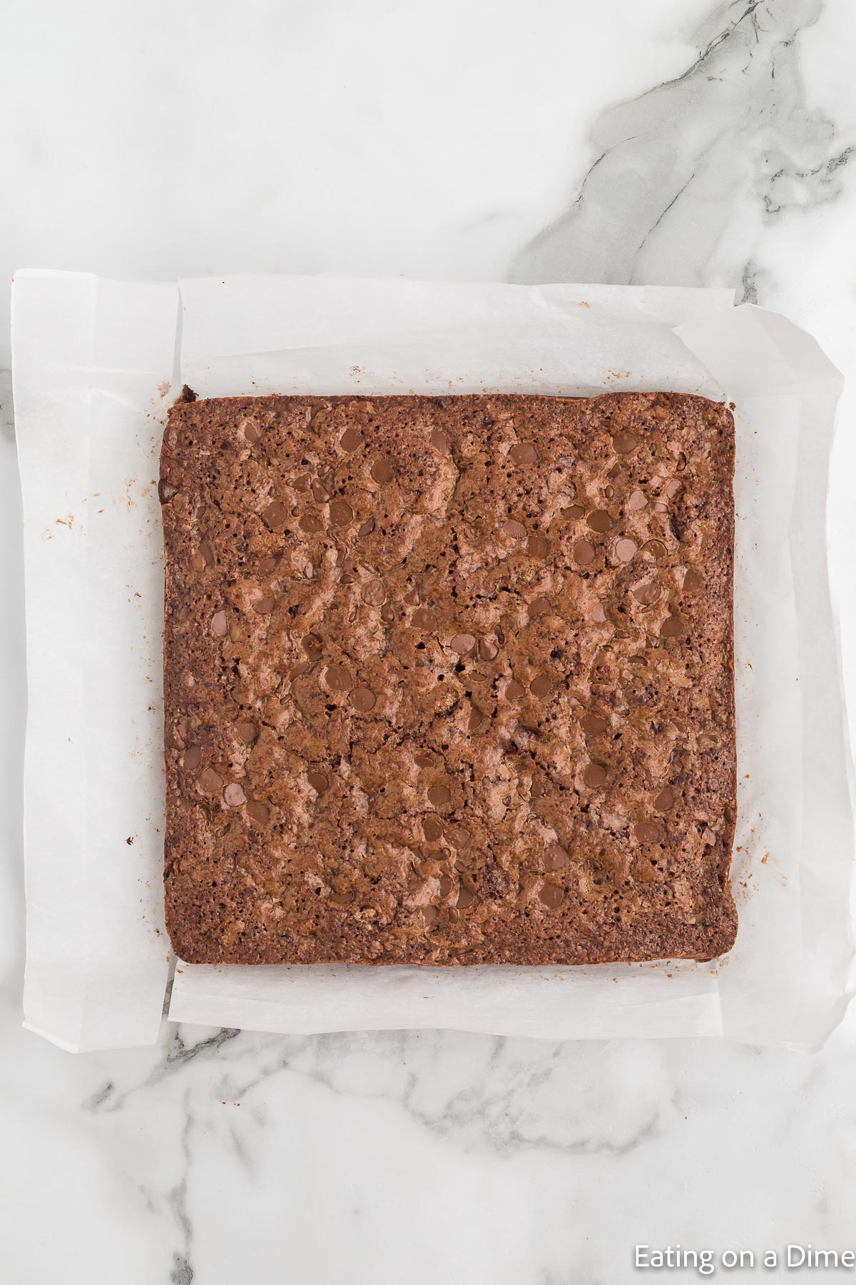 Prepared Brownie on parchment paper