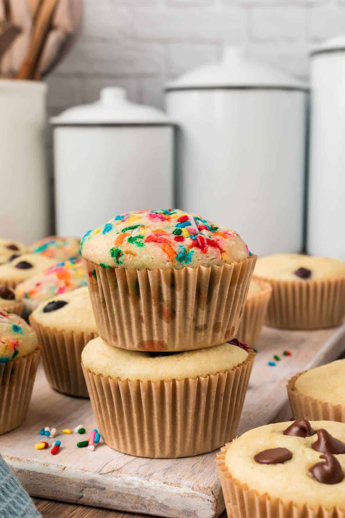 Pancake Muffins stacked on a platter