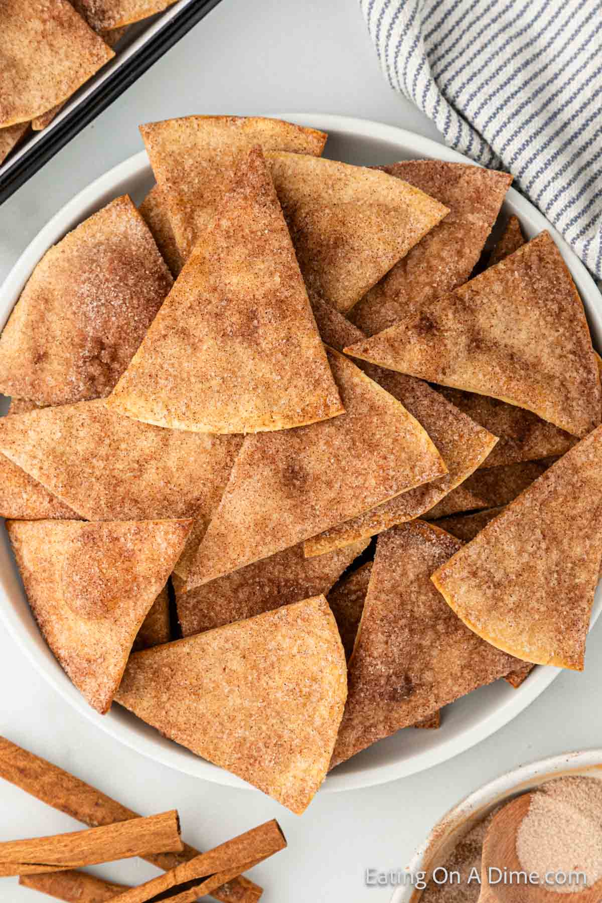 Cinnamon Tortilla Chips stacked on a plate