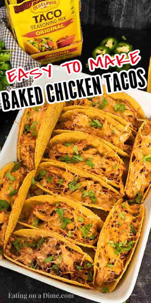 These Baked Chicken Tacos are easy to make with Old El Paso products including their taco seasoning. Everyone loves this Oven Baked Chicken Tacos Recipe! These Easy Oven Baked Chicken Tacos is the best ever healthy taco recipes. These Baked Crispy Chicken Tacos are perfect for a week day dinner or to feed a crowd at a party! #eatingonadime #tacorecipes #chickentacos #bakedtacos #mexicanrecipes 