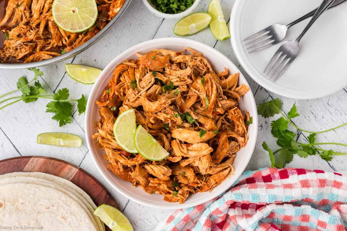 Mexican Shredded Chicken in a white bowl
