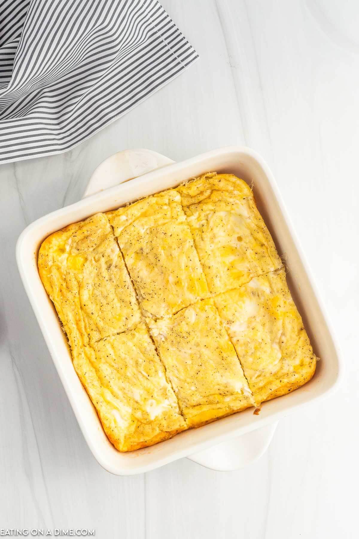 Baked egg mixture in a baking dish