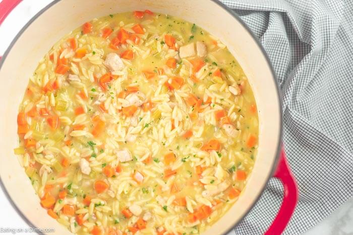 Lemon chicken orzo soup recipe takes only 30 minutes! Serve a delicious dinner from the stove to the table in less time than take out! 