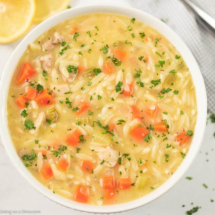 Lemon chicken orzo soup recipe takes only 30 minutes! Serve a delicious dinner from the stove to the table in less time than take out! 