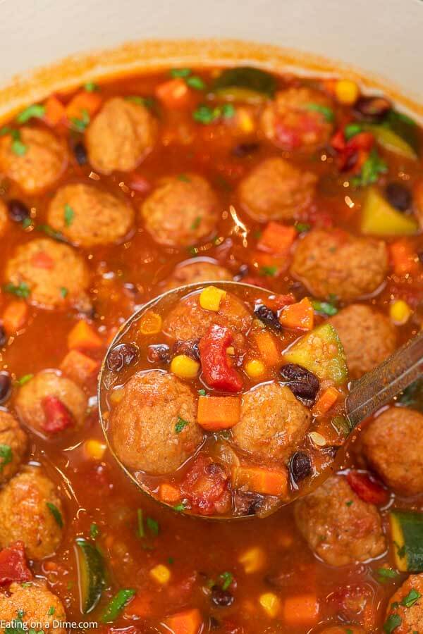 Make this easy and authentic Mexican meatball soup recipe in just 30 minutes on the stove top. Enjoy a healthy dinner that is packed with flavor and tasty. This easy to make beef meatball soup is simple but delicious. Learn how to make Mexican meatball soup easy. #eatingonadime #mexicanmeatballsoup
