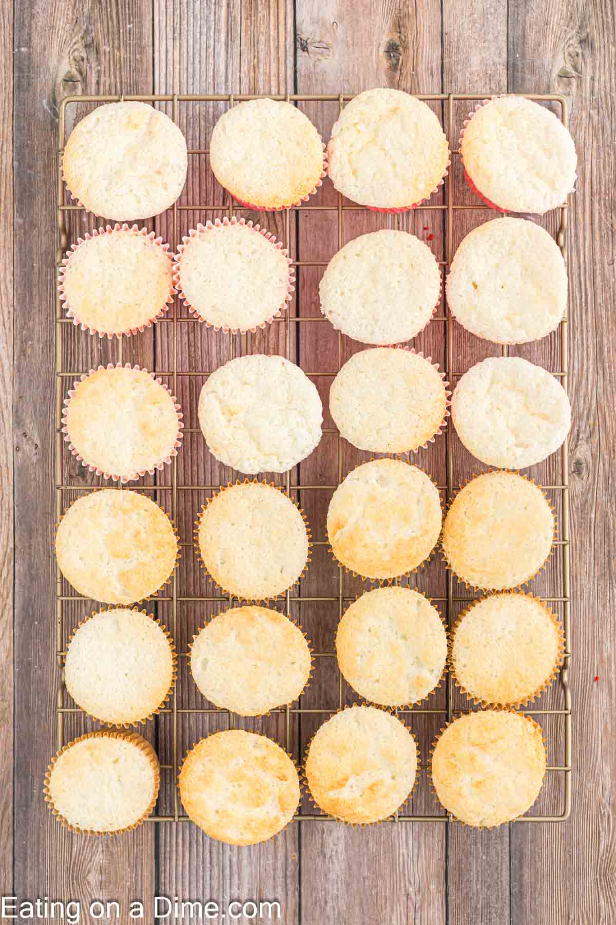 Baked Angel Food Cupcake cooling on a wire rack