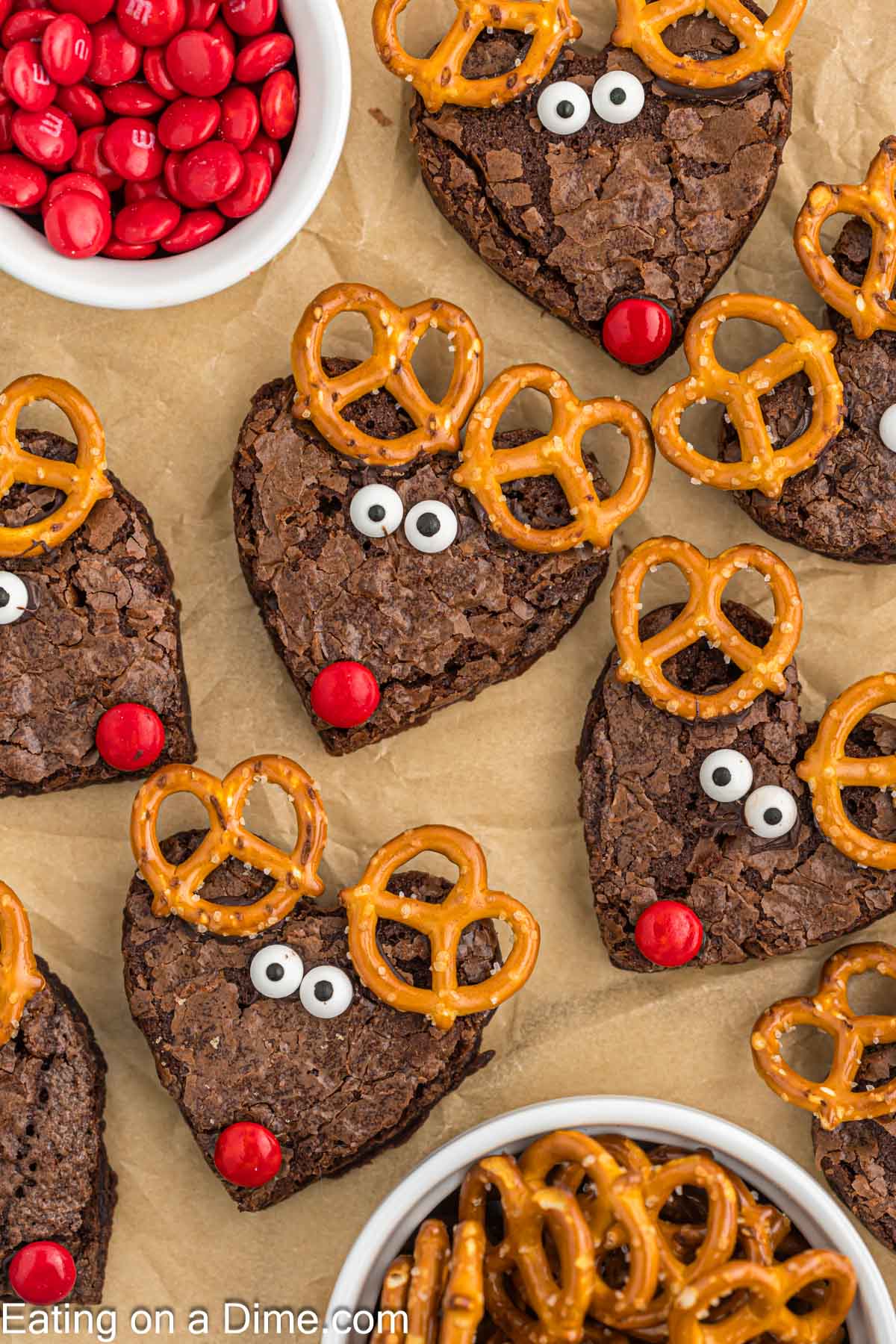 Reindeer Brownies on a parchment paper 