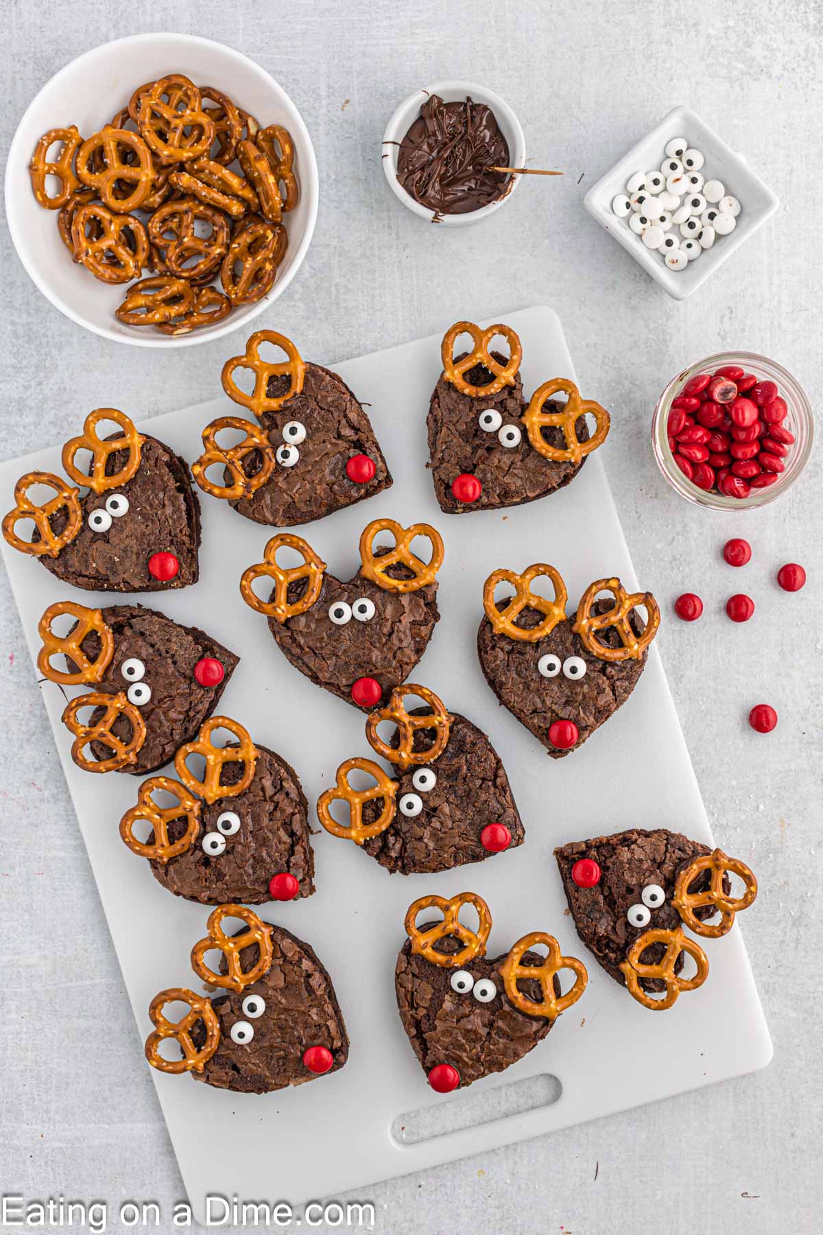 Reindeer Brownies on a cutting board