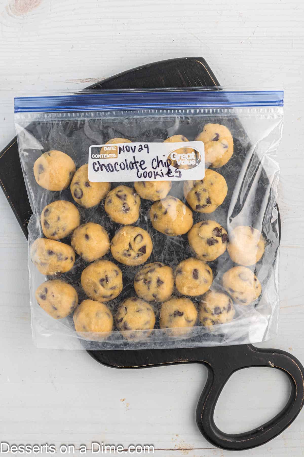 Cookie dough balls in a freezer bag