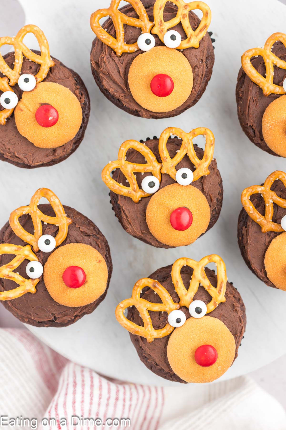 Close up image of reindeer cupcakes
