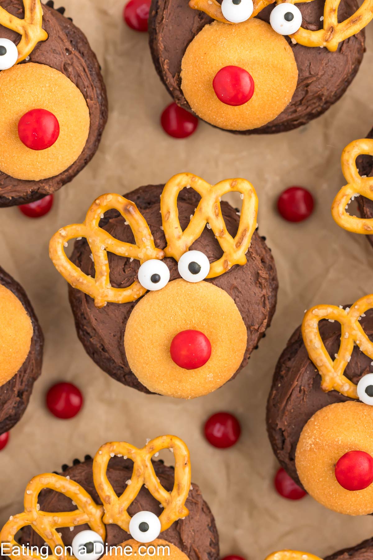 Close up image of Reindeer cupcakes
