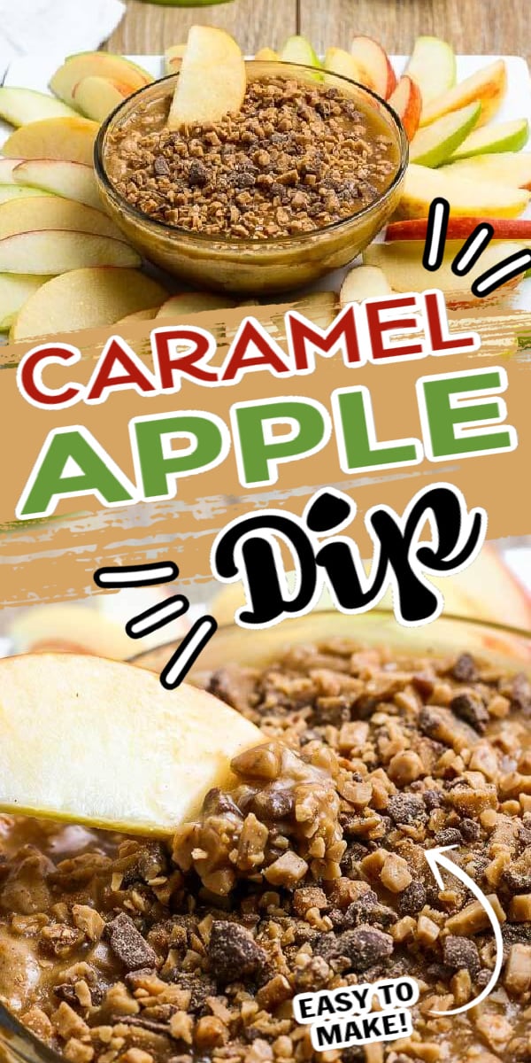 Caramel apple dip recipe is smooth and creamy with a decadent topping. Serve with apple slices, graham crackers or pretzels for the best snack. Learn how to make the best caramel dip with heath bars, cream cheese and more for an easy treat. This homemade dip with brown sugar and toffee is creamy and very simple to make. #eatingonadime #caramelappledip #caramelappledipcreamcheese #caramelappledipeasy #CreamCheeseBrownSugar #CreamCheeseToffeeBits #sauce #DIY