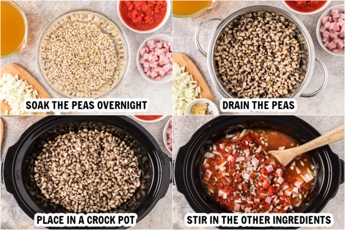 Crock pot black eyed peas recipe is so easy and inexpensive. This is the best way to cook black eyed peas and there is so much flavor! You are going to love these Slow Cooker Black Eyed Peas. This Southern recipe is simple and easy to make but still packed with flavor. Check out this easy black eyed peas recipe! #eatingonadime #blackeyedpeas #crockpotrecipes #slowcookerrecipes #beanrecipes 