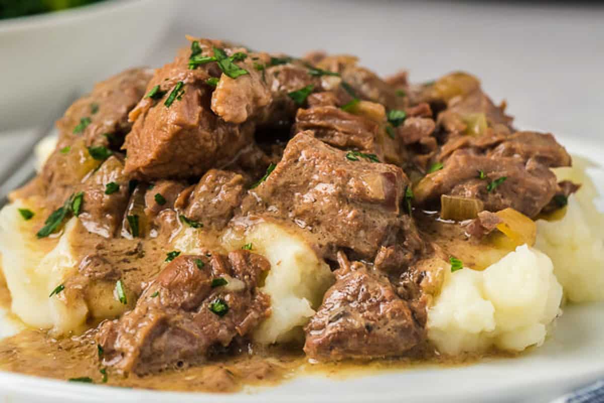 Beef Tips and gravy over mashed potatoes
