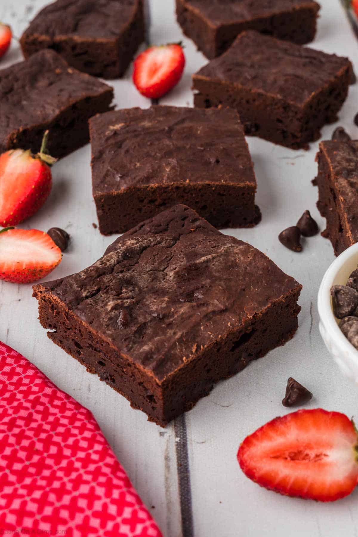 Low Calorie brownies cut into squares