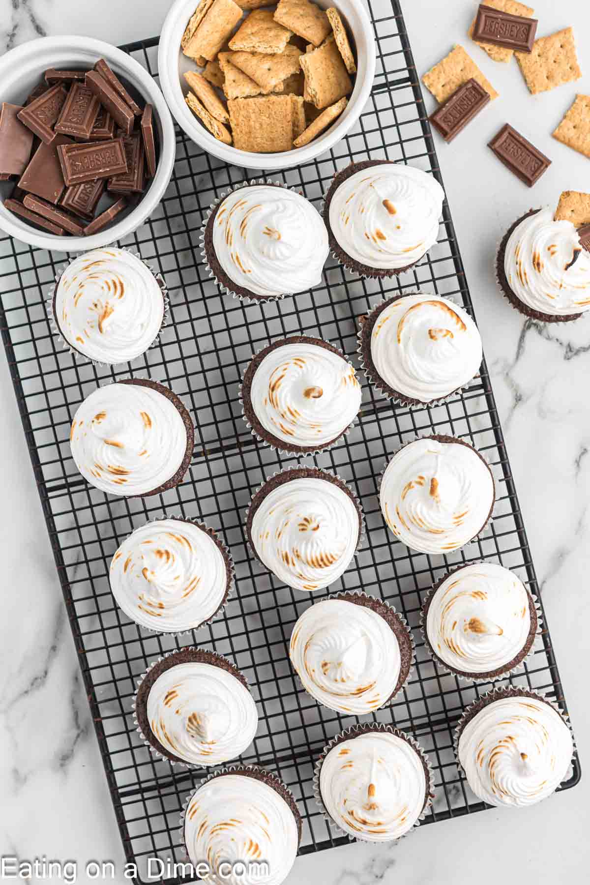S'mores Cupcakes on a cooling rack