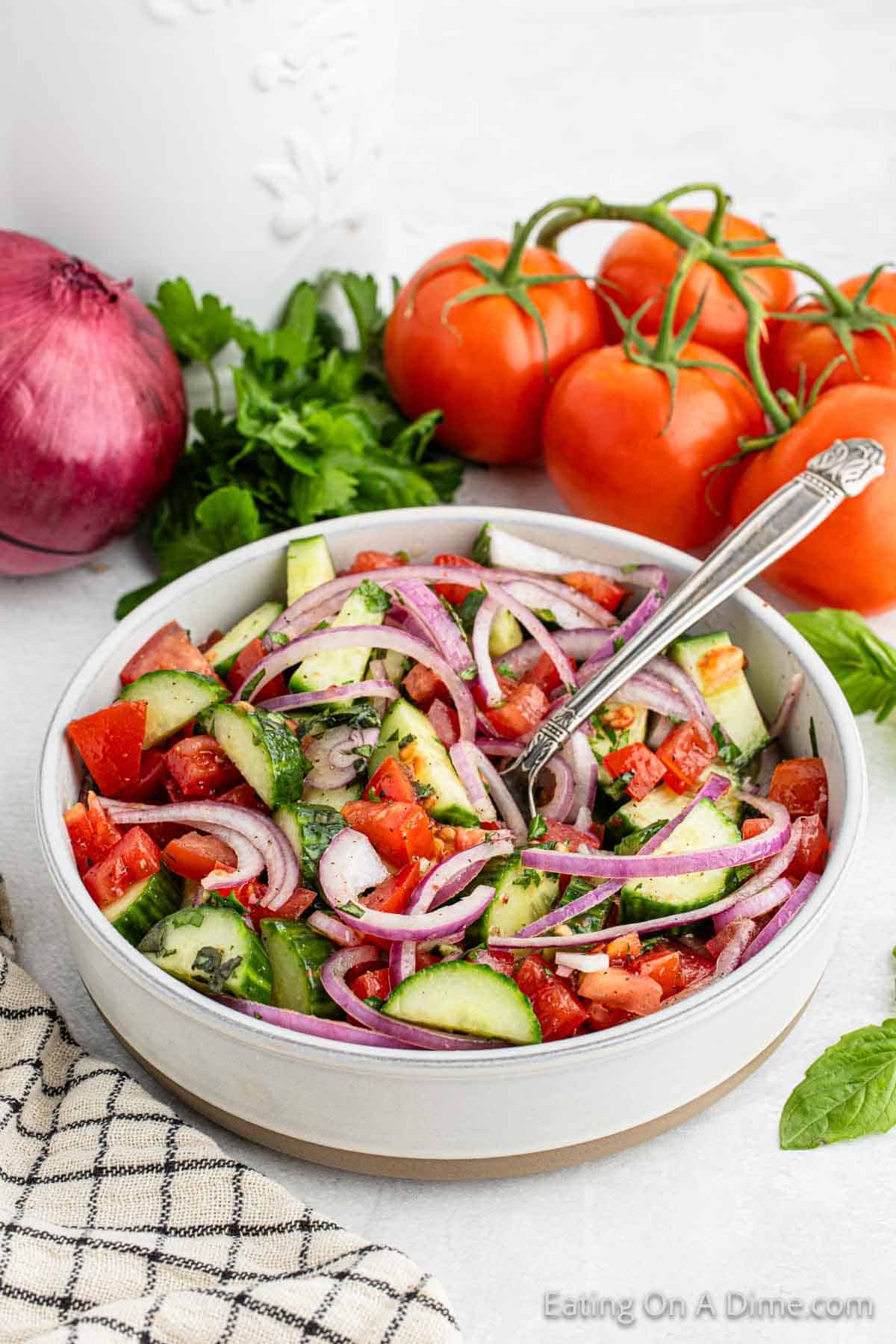 Cucumber tomato salad in a bowl 