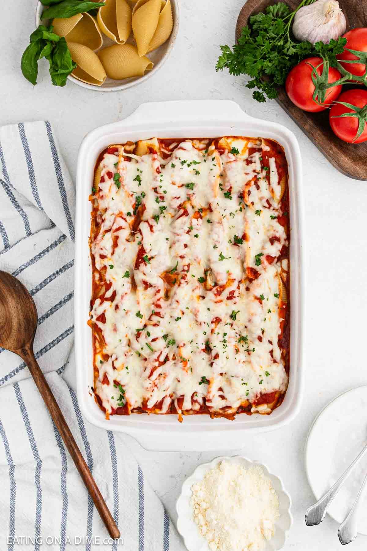 Baked casserole in a baking dish.