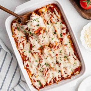 Baked Stuffed Shells in a baking dish.