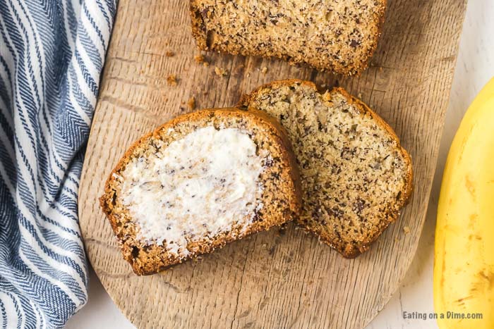 Banana Bread slices on a cutting board