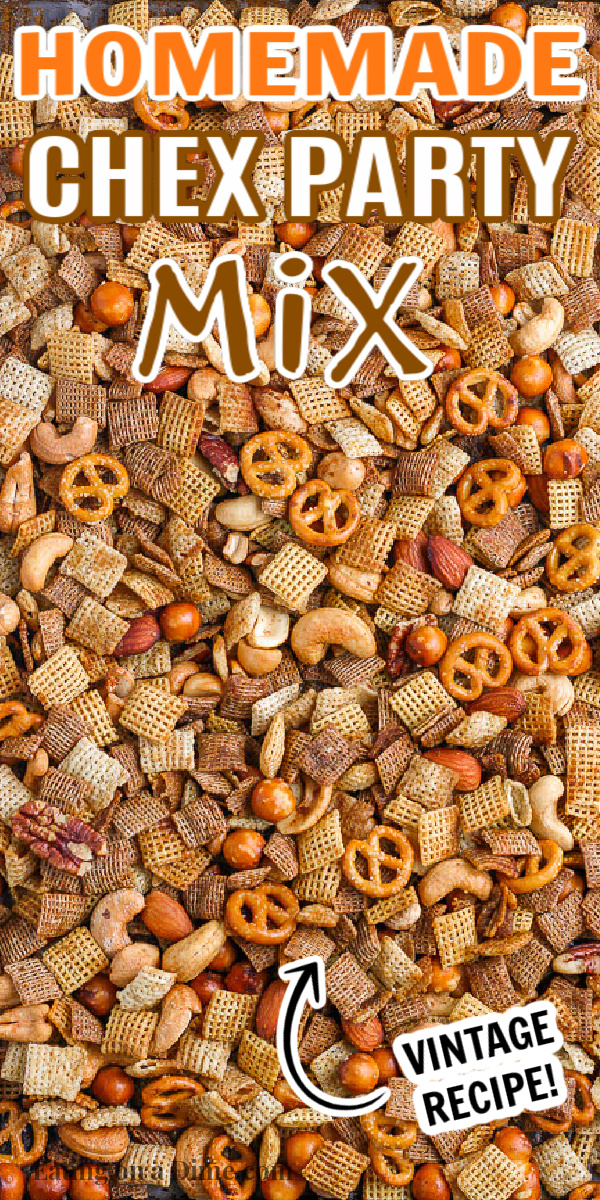 Chex party mix recipe is a delicious appetizer and snack around here. We make this homemade Chex mix with Worcestershire sauce for holidays, Game Day, birthdays and more. It is easy and frugal. Learn how to make this traditional, savory Chex party mix recipe. This original Chex mix recipe is the best! #eatingonadime #snackrecipes #chexmixrecipes #appetizerrecipes 