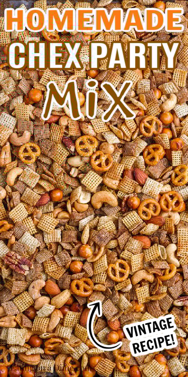 Chex party mix recipe is a delicious appetizer and snack around here. We make this homemade Chex mix with Worcestershire sauce for holidays, Game Day, birthdays and more. It is easy and frugal. Learn how to make this traditional, savory Chex party mix recipe. This original Chex mix recipe is the best! #eatingonadime #snackrecipes #chexmixrecipes #appetizerrecipes 